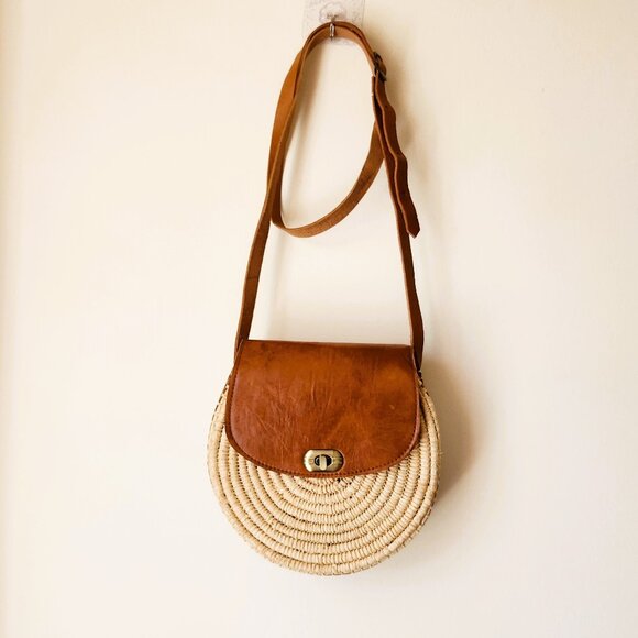 Handmade Handbags - Leather and Straw Handmade Purse Shoulder Bag from Spain NEW Beige Brown